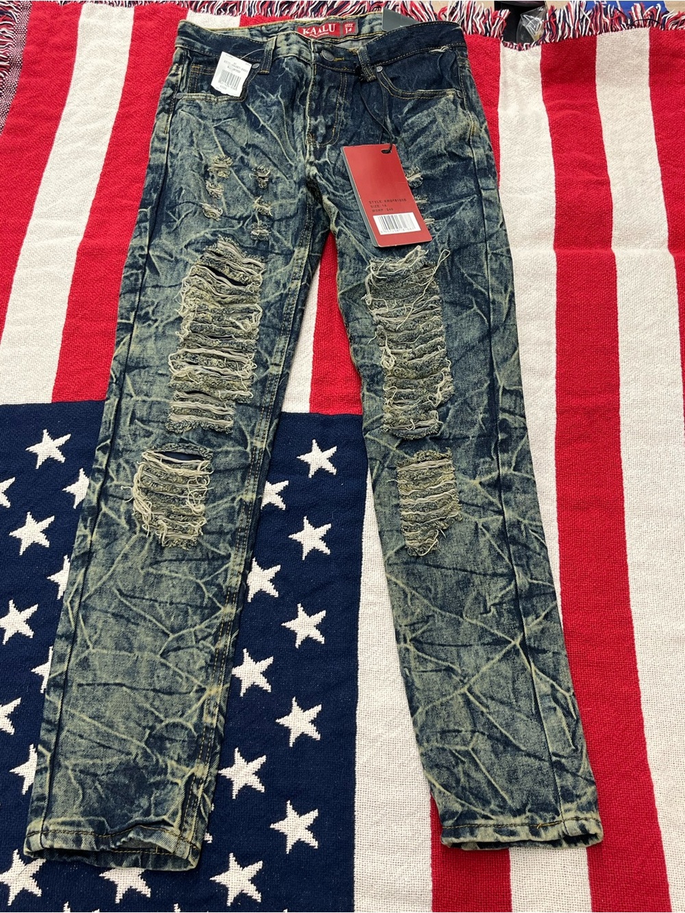 Kids Distressed Ripped Jeans in Acid Wash Blue Size 14 New with Tags